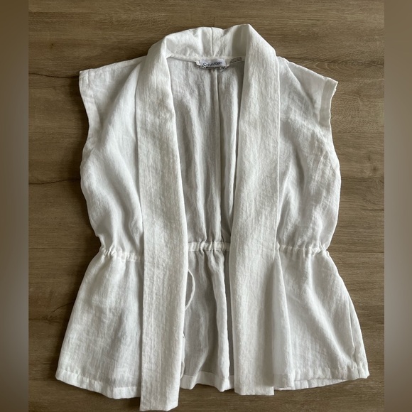 Calvin Klein Cap Sleeve Open-Front Jacket Women's Small White Solid - Picture 3 of 8